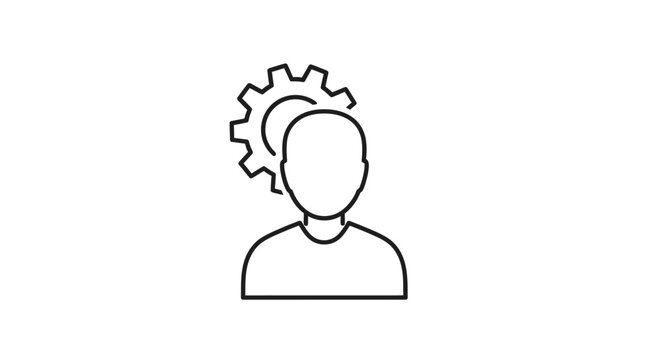 Human head silhouette with gear icon black and white silhouette
