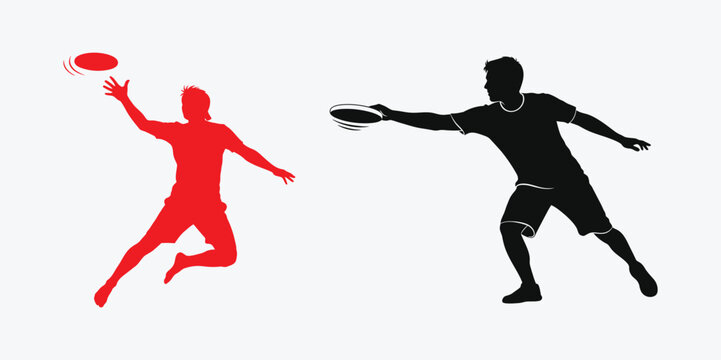 Two men playing frisbee in silhouette Vector, EPS