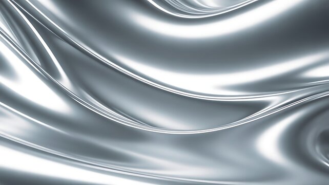 Abstract silver metallic background with smooth liquid chrome waves and elegant flowing silk texture for modern luxury futuristic graphic design technology wallpaper backdrop
