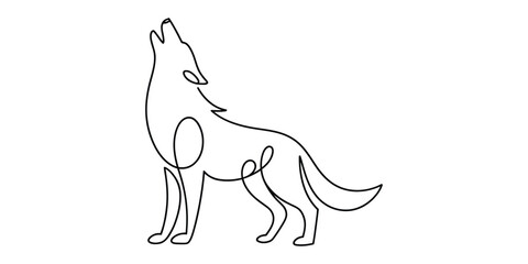 Continuous single line drawing of a howling wolf © Pulok