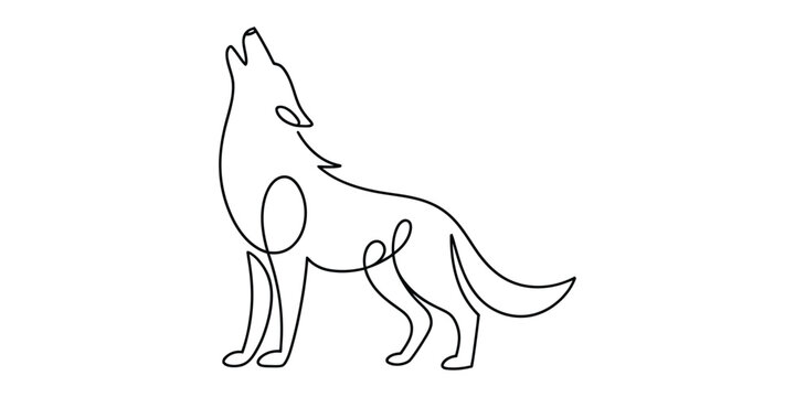 Continuous single line drawing of a howling wolf