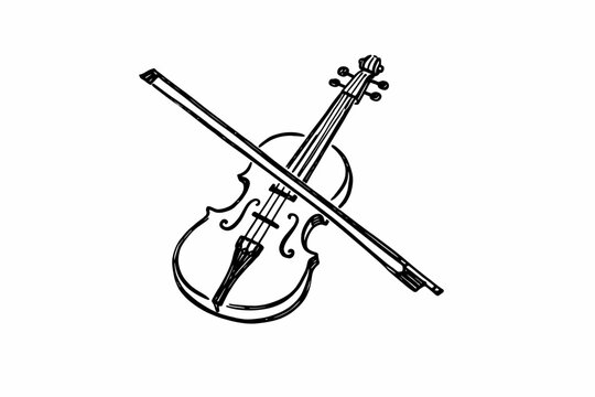 Viol&iacute;n y arco entrelazados en blanco y negro