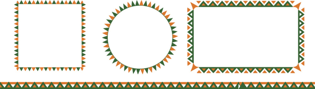 Mexican triangular pattern circle and rectangle frames set, African ethnic motif border, Aztec ornament frame, Mexican ornament text frame, vector illustration isolated on white background 