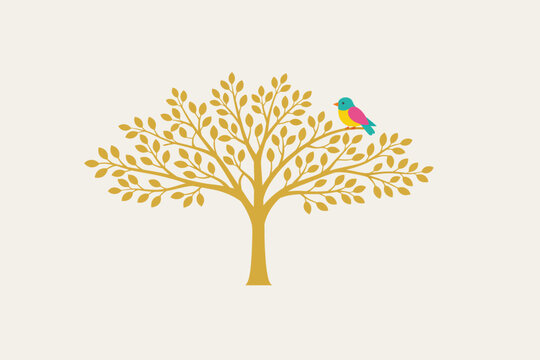 &Aacute;rbol dorado con ave colorida