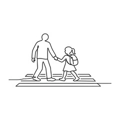 Father and daughter holding hands walking on a crosswalk isolated on white background © Babar