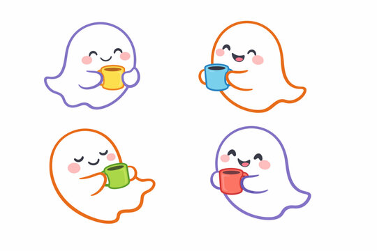 Fantasmitas con tazas coloridas