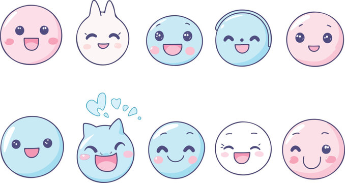 cute cartoon vector set of smiling easter egg character icons for kids, children fun illustration with baby style faces, emojis, happy expressions, and playful design