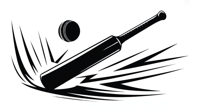 A cricket bat and ball in motion with dynamic speed lines