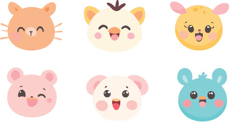 Obraz premium Cute cartoon set of funny animals featuring cats dogs bears lions fox rabbits pigs and safari pets in vector illustration style collection of cute animal faces and characters