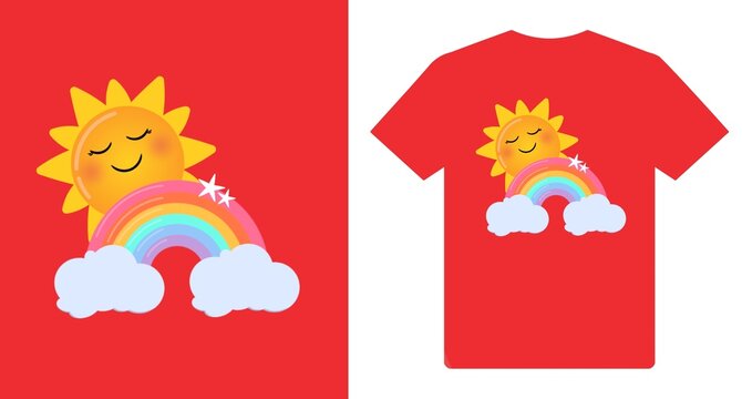 Sun and rainbow t-shirt design. Sun and rainbow t shirt design. t-shirt design vector for print. Sun and rainbow design vector illustration. quotes for t shirt	