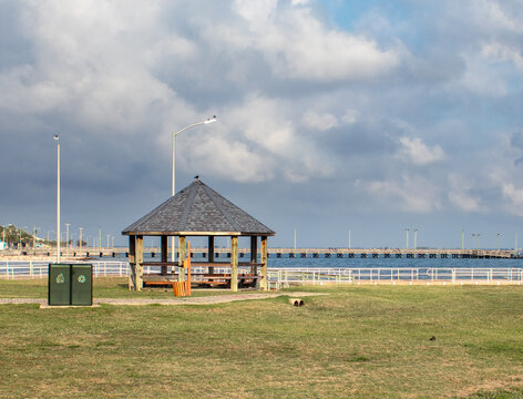 gazebo in the park next to the beach