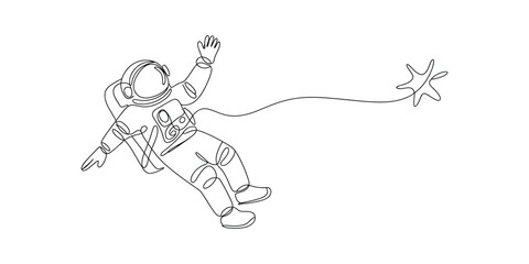 Continuous single line drawing of an astronaut floating © Pulok