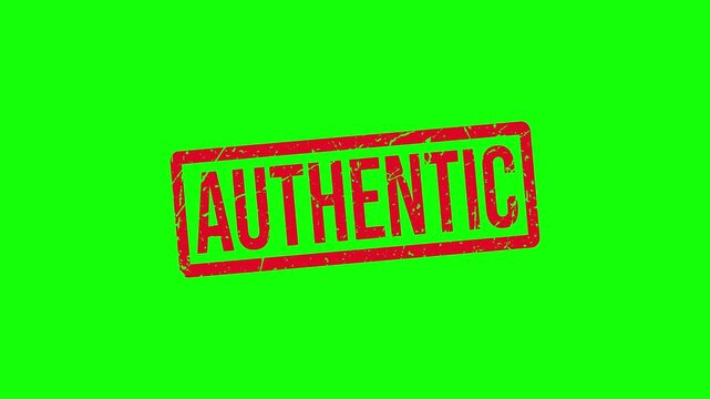 Authentic Red Rubber Stamp Animation with Grunge Texture on White and Green Screen Background for Original Product and Authenticity Concept.