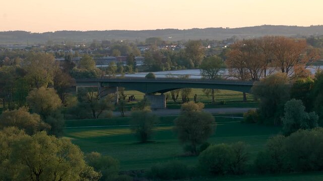Evening view of bridge over Danube river near Winzer Bavaria with warm sunset light and scenic landscape