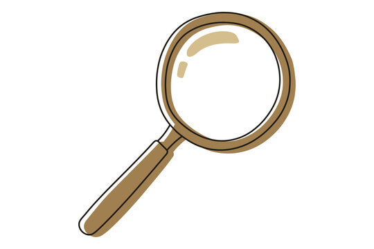 Magnifying glass drawing cartoon vintage doodle clipart with detective lens color flat vector on transparent background for mystery search