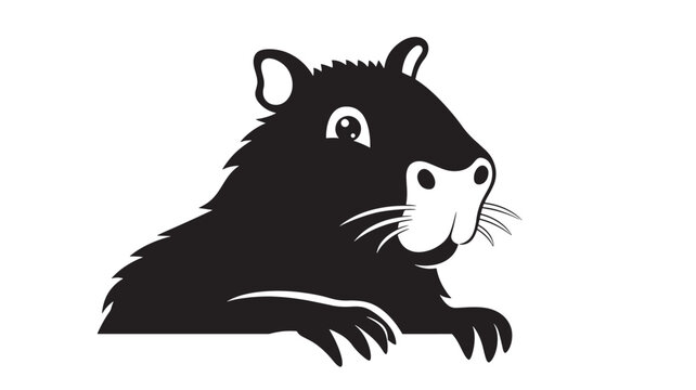 Rat head cartoon mascot illustration with bold black silhouette and friendly face on white background