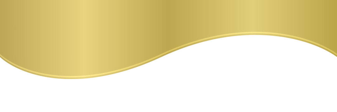 Gold gradient banner design with elegant wavy curve and luxury golden ribbon elements isolated on transparent background, Ideal for modern header, mockup template, Graphic design elements