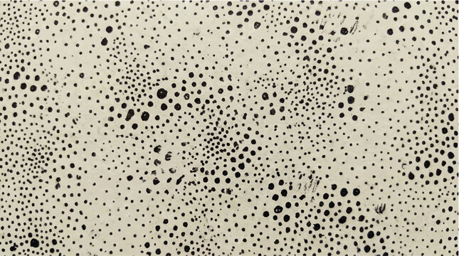 Abstract pattern of scattered dark dots of varying sizes on a light speckled background