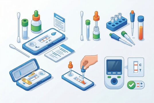 Innovative diagnostic tools including COVID 19 rapid tests and laboratory equipment showcasing testing procedures detailing vital health assessment technology