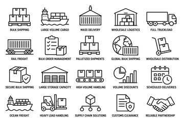 Fototapeta premium Logistics and shipping services icons set for business presentation