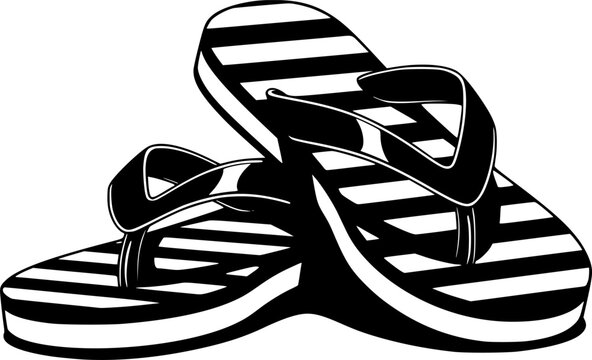 Pair of black striped flip flops is waiting for you to put them on and start your vacation
