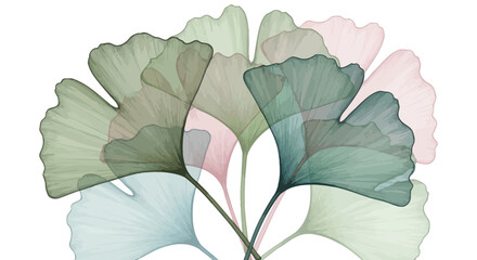 Delicate abstract floral artwork featuring layered translucent fan-shaped leaves in pastel green and pink hues, ideal for natural beauty and wellness themes © Pronob Kumar Ray