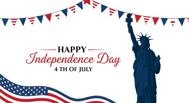 4th of July Independence Day celebration with Statue of Liberty and bunting isolated on transparent background