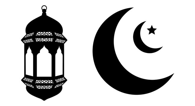 Traditional islamic lantern paired with a crescent moon symbolizing cultural heritage and faith Vector, illustration