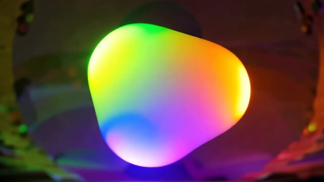 A glowing yellow and green heart shaped object on a dark background with light reflections