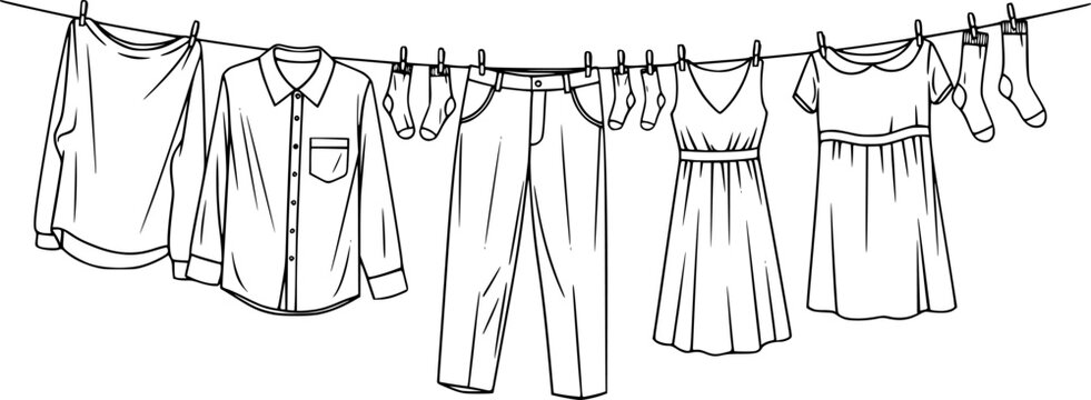 clean clothes drying on a clothesline outside vector isolated
