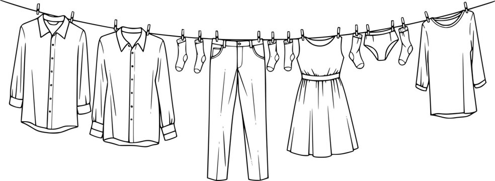 clean clothes drying on a clothesline outside vector isolated
