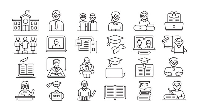 Education and Teaching Line Icon Set