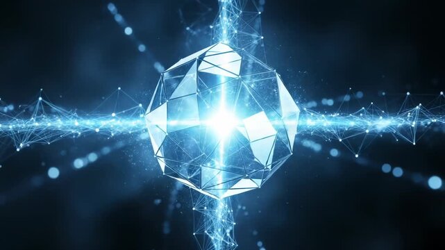 Abstract glowing geometric crystal with network connections