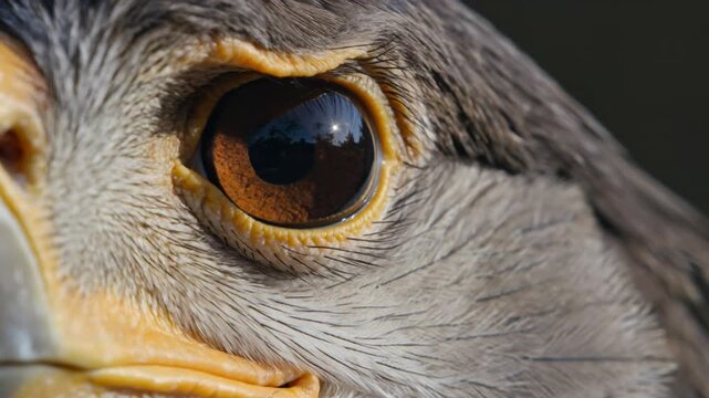 Extreme Close Up of a Bird of Prey Eye Macro Photography of Hawk or Eagle Staring with Detailed Brown Iris and Yellow Cere Wildlife Nature Background
