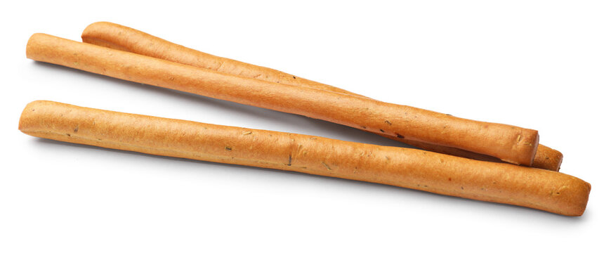 Delicious grissini isolated on white. Tasty breadsticks