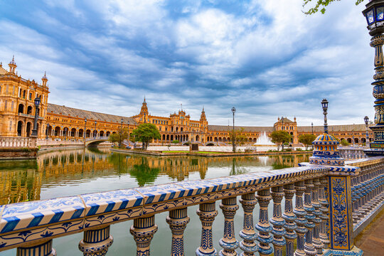 The stunning Plaza de Espana, Seville, Andalusia, Spain, built for the Ibero-American Exposition of 1929, designed by Anibal Gonzalez