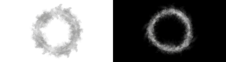 Obraz premium PNG image of&nbsp;wispy white smoke ring forming a circular pattern on a black background on transparent background
