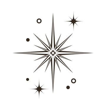Occult symbols. Twinkle star particles. Sparks silhouettes. Line mystic flashes. Magic sparkles. Witchcraft glitter. Shimmer glare. Esoteric and astrology flare signs. Starry flat icons vector set