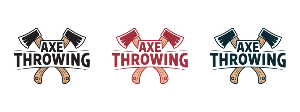 Axe Throwing, flat style vector icon set in vibrant colors sports recreation gaming competition outdoor activity promotion isolated design