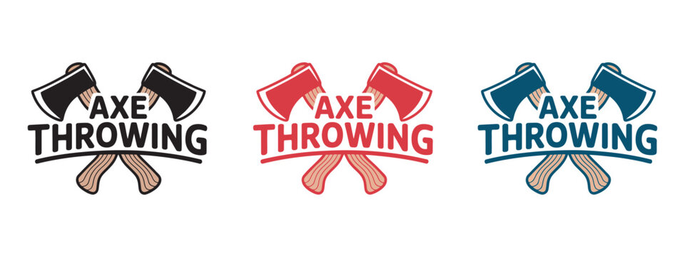 Axe Throwing, flat style vector icon set in vibrant colors sports recreation gaming competition outdoor activity promotion isolated design