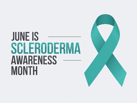 June is Scleroderma Awareness Month Medical Poster Template with Teal Support Ribbon Icon