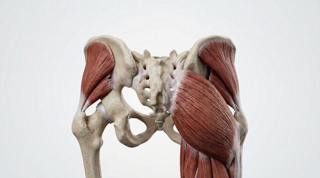 Posterior view of human pelvis anatomy with gluteal muscles structure