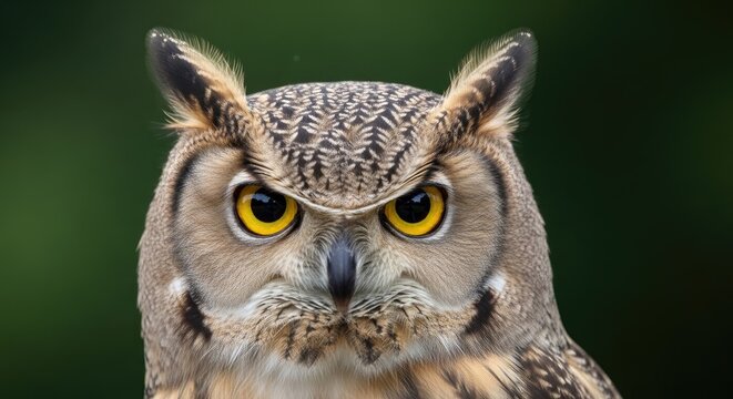Intense owl expression a detailed study of avian reaction and emotional display in a majestic great horned owl portrait