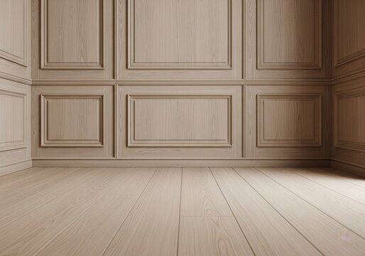 Empty Classic Room with Wood Panel Walls Backdrop for Interior Design Mockups and Luxury Product Presentation