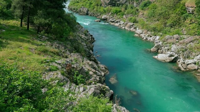 Moracha River Canyon with Turquoise Water in Podgorica, Montenegro