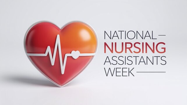 3D Red Heart with Pulse Line for National Nursing Assistants Week Appreciation Graphic