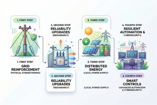 Comprehensive Approach to Power Grid Modernization Featuring Reinforcement Redundancy Distributed Energy Solutions and Advanced Cybersecurity Automation Strategies
