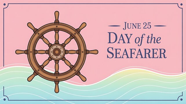 Day of the seafarer illustration with a ship's wheel and wavy ocean background steering wheel seafarer maritime