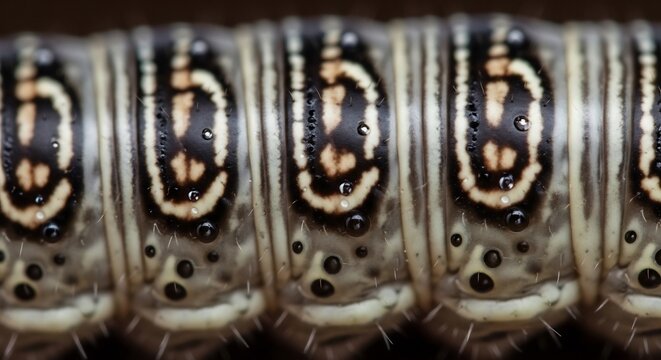 Extreme Close-up Macro Shot of a Caterpillars Segmented Body.