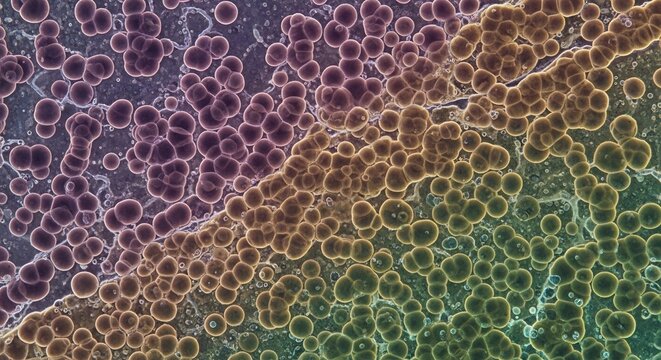 Microscopic View of Cellular Structures with Vibrant Color Gradients.